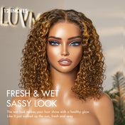 1 SEC INSTALL WIG | Ombre Brown Highlight Deep Curly Glueless 5x5 Closure Pre-Cut Lace Wig Breathable Cap