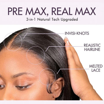 PreMax Lace Front Wig - Showing the invisi-knots, realistic hairline, melted lace