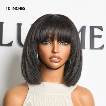 VIP ONLY | Put On and Go Reddish Purple / Brown Highlight / Natural Black Layered Cut Yaki Straight Minimalist Lace Bob Wig with Bangs