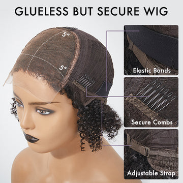 1 SEC INSTALL WIG | Gorgeous Natural Black Loose Wave 5x5 Closure Lace Glueless Short Wig 100% Human Hair | Large & Small Cap Size