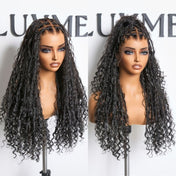 Readitress™ Light Weight Flexi-Fit Invisi Drawstring Cap Full Lace Knotless Boho Curls Braided Long Wig Super Natural Scalp - US Only-42