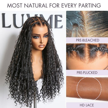 Readitress™ Light Weight Flexi-Fit Invisi Drawstring Cap Full Lace Knotless Boho Curls Braided Long Wig Super Natural Scalp - US Only-45