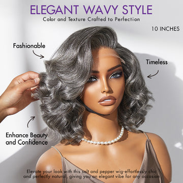 New Customers Only | Mature Boss Salt and Pepper Bouncy Egg Curls Glueless Minimalist HD Lace Grey Wig-06
