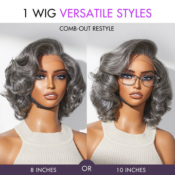 New Customers Only | Mature Boss Salt and Pepper Bouncy Egg Curls Glueless Minimalist HD Lace Grey Wig-08