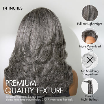 New Customers Only | Layered Blowout Salt and Pepper Glueless Grey Wig Minimalist HD Lace Shoulder Length Wavy Wig-11