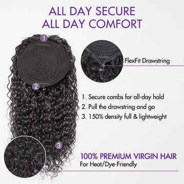 The structure and features of the Water Wave Drawstring Ponytail Wig.