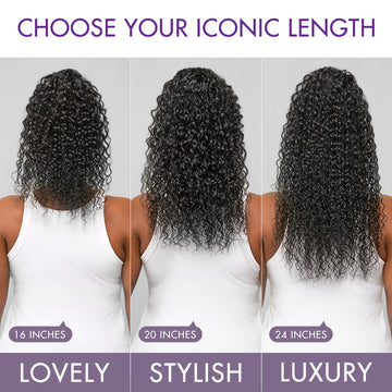 Different lengths of water wave ponytail wig offer different styles: 16 inches looks cute. 20 inches looks stylish. 24 inches looks more luxurious.