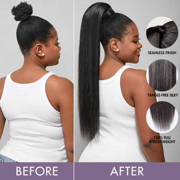 Before and after wearing the Straight Ponytail Wig