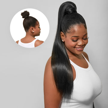 Straight Ponytail Wig with Wrap Around, made by raw hair, easy to put on