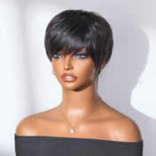 Exclusive Sale | Throw On & Go Short Cut with Bangs Wig Ultra Comfort Cotton Cap Glueless Wig Hair Loss Friendly - US Only-08