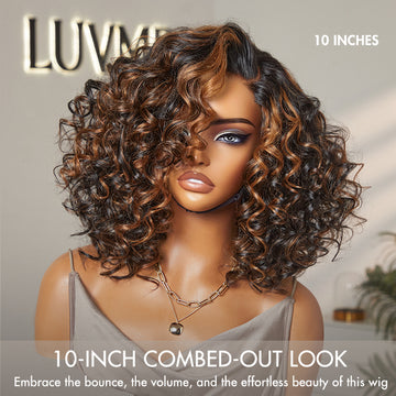 Subscriber Only | Effortless Elegance Brown Highlight / Natural Black Bouncy Curly Wig Minimalist HD Lace Glueless Wig Pre-Cut Lace-09