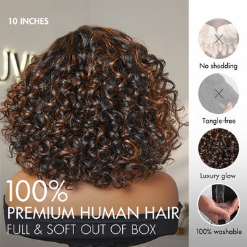 Subscriber Only | Effortless Elegance Brown Highlight / Natural Black Bouncy Curly Wig Minimalist HD Lace Glueless Wig Pre-Cut Lace-10