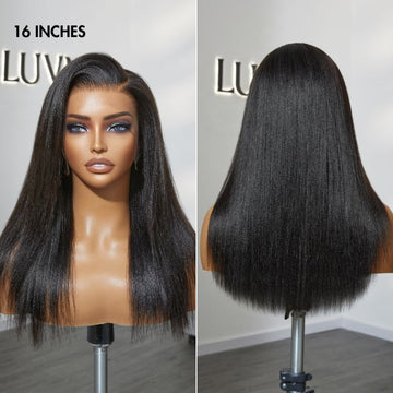The front and back view of 16 Inches yaki straight Lace front wigs - 13x6 HD Lace
