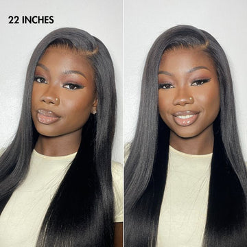 22 Inches Yaki Straight Lace Front Wig, Ear-to-ear 13x6 Frontal HD Lace, Side Part