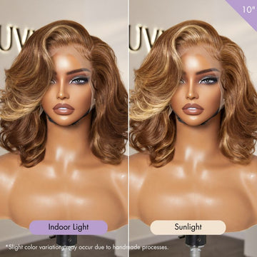 New Customers Only | PreMax Wigs - Honey Blonde Highlight / Natural Black / Ombre Blonde Bouncy Body Wave Glueless 13x4 Frontal Lace Human Hair Wig-09