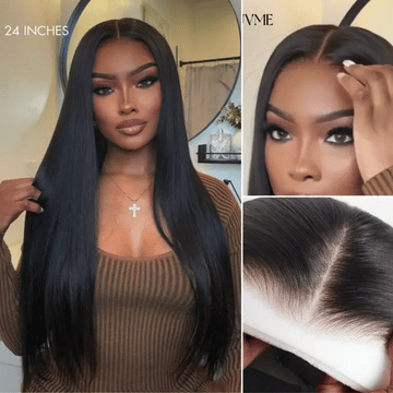 24 Inches lace front wig - middle part, showing the pre-plucked natural hairline