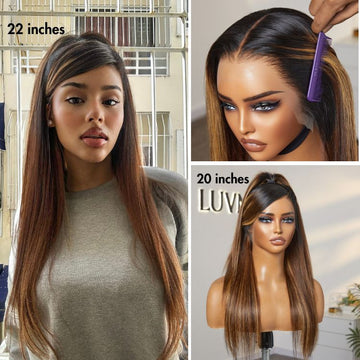 22-inch and 20-inch straight wigs with natural brown tones, sleek texture, and realistic hairlines, perfect for stylish looks.