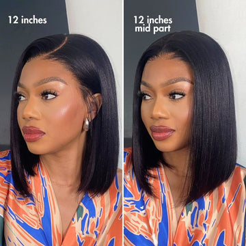 C part style and mid part style of 13x6 lace front bob wig
