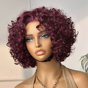 Trendy Burgundy Curly Bob Glueless Minimalist HD Lace T Part 99J Hair Color Wig 100% Human Hair-03