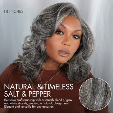 New Customers Only | Layered Blowout Salt and Pepper Glueless Grey Wig Minimalist HD Lace Shoulder Length Wavy Wig-05