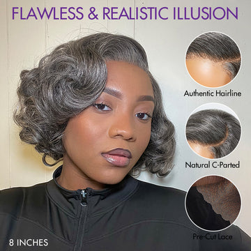 New Customers Only | Mature Boss Salt and Pepper Bouncy Egg Curls Glueless Minimalist HD Lace Grey Wig-04