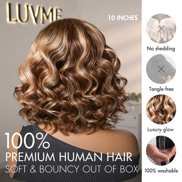 Ash Blonde Highlight Loose Wave Glueless Minimalist HD Lace Short Wavy Wig Pre-Cut Lace-05