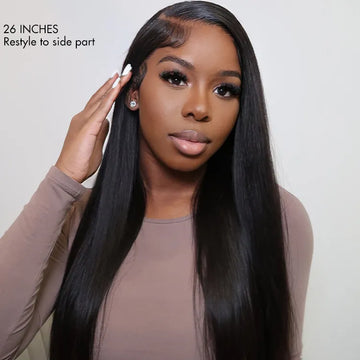 26 inches restyle side part black long straight wig