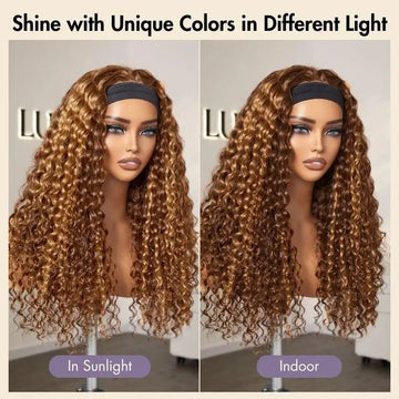 New Customers Only | Black / Brown Highlight Deep Wave Headband Wig (Get Free Trendy Headbands)-10