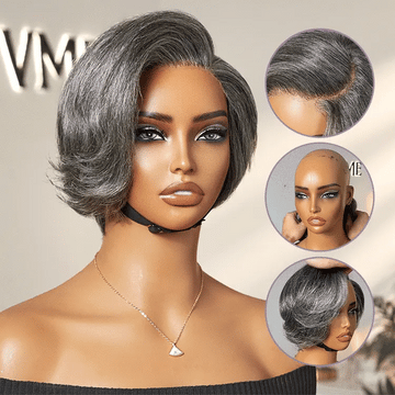 Salt and Pepper Pixie Cut Minimalist HD Lace Glueless Wig