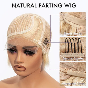 613 blonde natural parting pixie cut wig