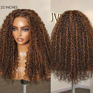 the front view and back view of 22 inches copper highlight curly wig