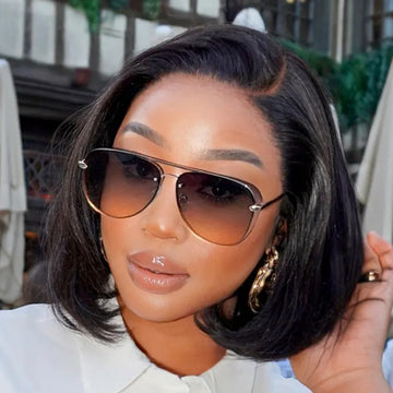 Natural Black C Part Glueless Lace Front Bob Wig
