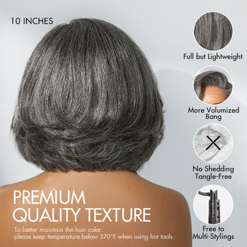 Boss Vibe Salt & Pepper Layered Bob / Body Wave Glueless Pre-Cut Minimalist Lace Grey Wig-06