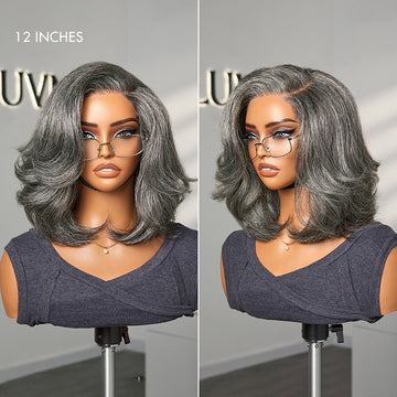 Boss Vibe Salt & Pepper Layered Bob / Body Wave Glueless Pre-Cut Minimalist Lace Grey Wig-10