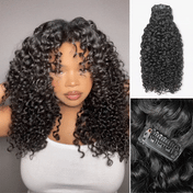 New Customers Only | Messy Burmese Curly Invisible Edge Seamless Clip in Extensions Human Hair with Free Gift-01