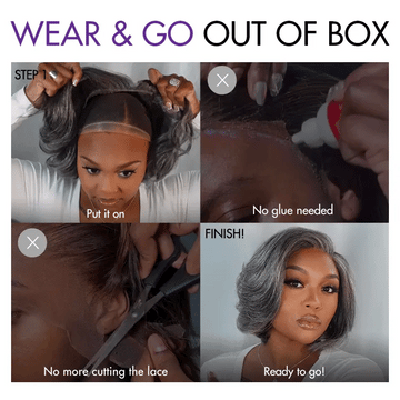 Put On and Go Salt and Pepper Layered Bob Glueless Pre-Cut Minimalist Lace Grey Wig-05