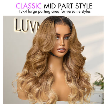 Mid part lace front wig - Ash Blonde Ombre, Loose wave