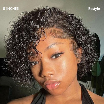 8 inches curly lace front wig restyled to wet look