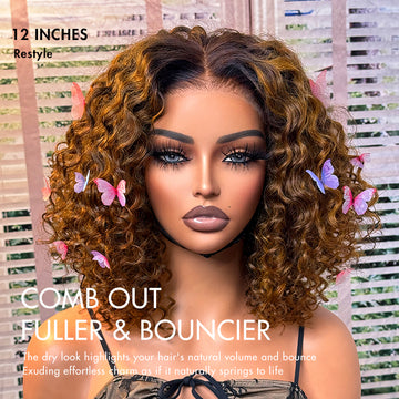 Brown Highlight / Natural Black / Blonde Highlight Deep Curly Glueless 5x5 Closure Pre-Cut Lace Wig Breathable Cap-07
