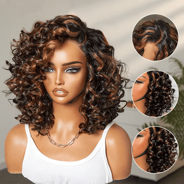 Effortless Elegance Brown Highlight / Natural Black Bouncy Curly Wig Minimalist HD Lace Glueless Wig Pre-Cut Lace-07