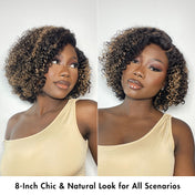 1 SEC INSTALL WIG | Honey Blonde Highlight / Natural Black Kinky Curly Glueless Minimalist HD Lace Classic Short Wig Pre-Cut Lace-08