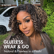 1 SEC INSTALL WIG | Honey Blonde Highlight / Natural Black Kinky Curly Glueless Minimalist HD Lace Classic Short Wig Pre-Cut Lace-04