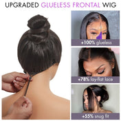 Upgraded glueless frontal wig have lay-flat lace and snug fit
