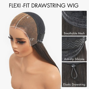Drawstring cap details of Lace front wig - breathable Mesh, Anti-slip Silicone, Elastic Drawstring