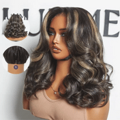 200% Density Curtain Bangs Blonde Highlight Loose Wave Glueless 5x5 Closure Pre-Cut Lace Wig All Head Sizes Fit Cap-12