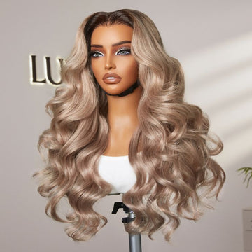Ash Blonde Loose Body Wave 5x5 Closure Lace Glueless Wig Breathable Cap-27
