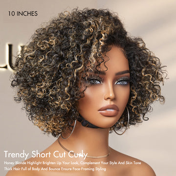 New Customers Only | Trendy Short Cut Curly Minimalist HD Lace Glueless Side Part Wig 100% Human Hair-13