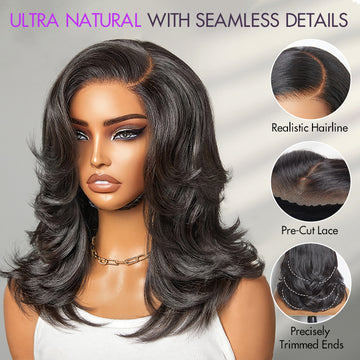 Effortlessly Chic Layered Haircut Wavy Glueless HD Minimalist Lace Short Wig-21