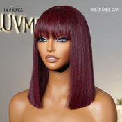 Weekly Special | Put On and Go Realistic Glueless Yaki Straight Bob with Bangs Minimalist Lace Wig 100% Human Hair-10