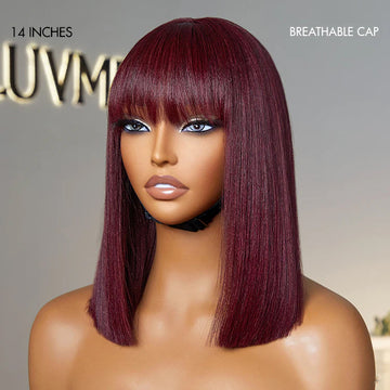 Weekly Special | Put On and Go Realistic Glueless Yaki Straight Bob with Bangs Minimalist Lace Wig 100% Human Hair-10